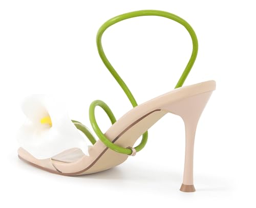 Image of Flower High Heels for Women Calla Lily Open Toe Floral Stilettos Heels Sexy Strappy Heeled Sandals Wedding Birthday Dressy