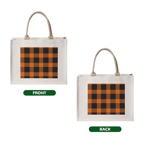 Halloween Check Plaid Orange Black Canvas Tote Bag For Women - Washable Reusable Bag With Wide Comfort Handles, Ideal For Camping, Beach & Groceries2