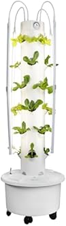 GX Hydroponic Tower Garden | Vertical Planter Tower | Hydroponics Growing System Kit | Food Grade with 24 Net Pots (with LED Grow Lights)
