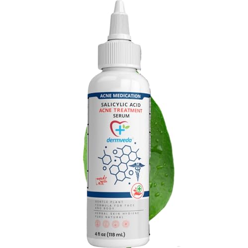 Dermveda Natural Acne Treatment Serum with Salicylic Acid - Effective Cystic Acne, Pimple Treatment for Teens, Natural Facial Cleanser & Face Moisturizer for Clear Skin - Acne Face Medication