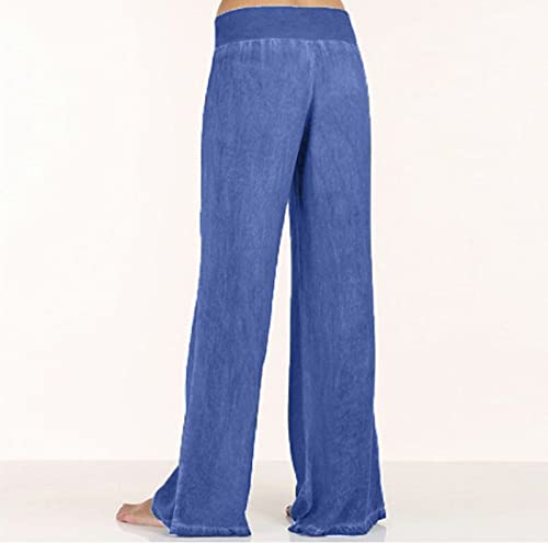 Women Casual Pants High Elastic Waist Trousers Fashion Wide-Leg Pants Women Solid Color Leisure Slimming Loose (Blue, M)3