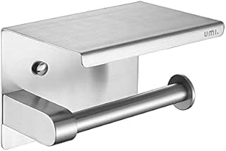 Umi. by Amazon - Toilet Paper Roll Holder with Shelf Stainless Steel Brushed Surface Wall Mounted Drilling Non Slip Design for Bathroom Washroom Silver