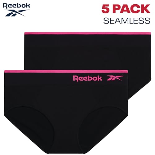 Image of Reebok Womens Hipster Panties 5 Pack Soft Stretch Underwear for Women | Moisture wicking hipster briefs with a tagless relaxed waistband Soft stretch fabric with a smooth, barely-there fit all day.