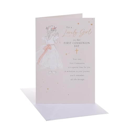 UK Greetings | Communion Card for Girl | Congratulations Card | Her Girls Women | Communion Dress Design | With Envelope | 13.7 x 21 cm