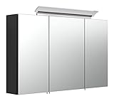 emotion Spiegelschrank 100cm inkl. Design LED-Lampe und Glasböden schwarz seidenglanz