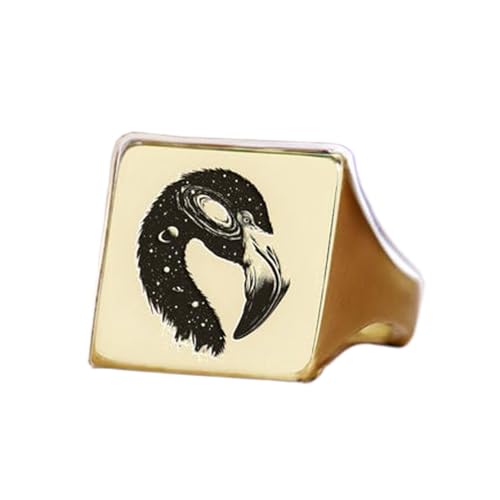 Bague flamant rose carrée anti-allergie en argent sterling 925 plaqué or pour peaux sensibles