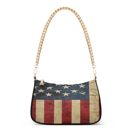 WEIYEKO American Flag Retro Star Striped Tote Bag Hobo Handbag for Women Ladies Shoulder Bag Mini Clutch Purse with Zipper Closure