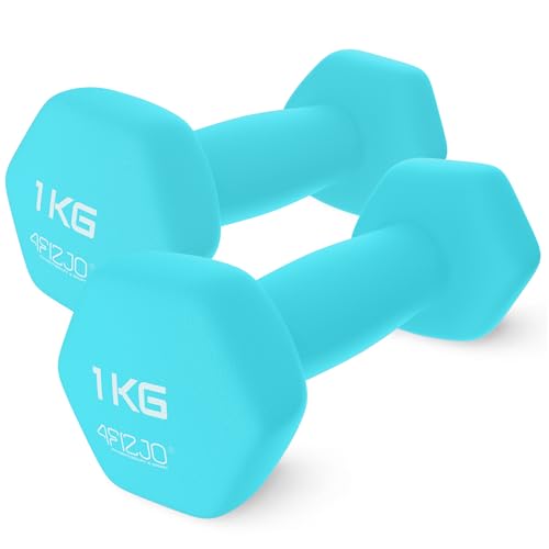 4FIZJO Hantelset CLASSIC 2x1 kg, Gusseisenhanteln mit Neoprenbeschichtung, Kurzhanteln, Gewichte, Dumbbell frauen, Angenehm anzufassen, Aerobic-, Ausdauer- und Rehabilitationstraining, Farbe: Türkis