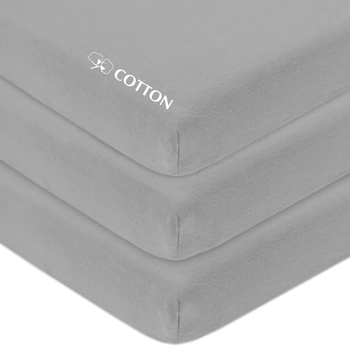 Image of American Baby Company 3 Pack 100% Natural Cotton Fitted Pack and Play Sheets 39 inch x 27 inch - Soft & Breathable Pack N Play Sheets for Playard & Mini Crib Mattress, Gray, for Boys & Girls