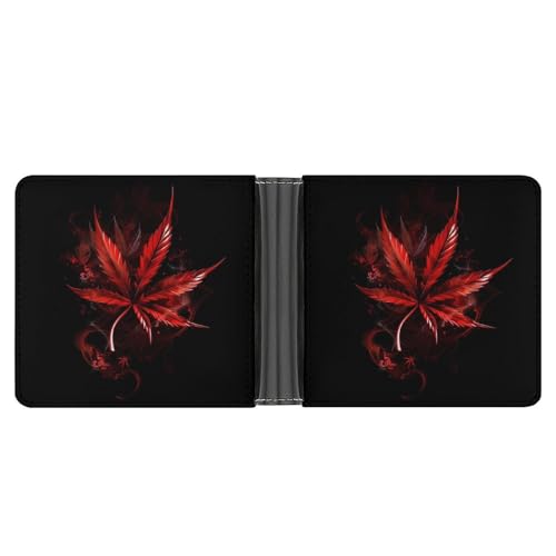 Red Leaf Weed Leaf PU Leather Wallet Credit Card Holder Portable Bifold Wallets Coin Purse for Women Men