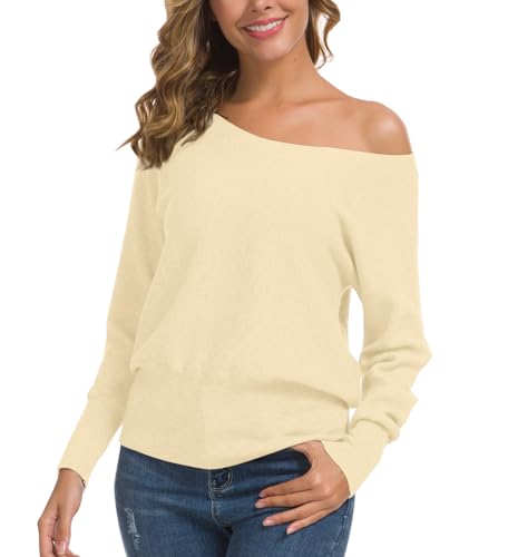 Image of Feiersi Women's Off Shoulder Sweater Long Sleeve Loose Pullover Knit Jumper