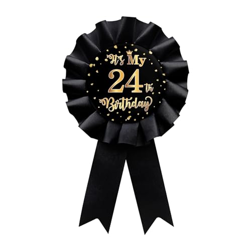 Black It's My 24th Birthday Tinplate Badge Pin, Happy 24th Birthday Boys and Girls Award Ribbon Party Decorations Sign