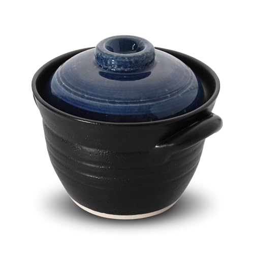 Banko-ware-Donabe-Japanese-Earthenware-Rice-Pot-with-Double-Lid-Technology--Elegant-Jet-Black-Blue-Design--Ensures-Fluffy-Rice-Every-Time--Includes-English-Manual--Made-in-Japan-1-2-per