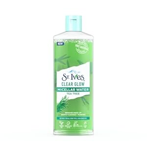 St. Ives Clear Glow Tea Tree Micellar Water with 100% Natural Extracts, 3-In-1 Cleanser, Toner & Makeup Remover for All Skin Types, Gentle Face Cleansing Water, Paraben, Alcohol & Oil-Free, 400ml