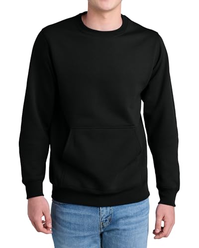 Men's Core Poly Cotton Fleece Pullover Crewneck Kangaroo Pocket Ultra Soft Sweatshirt