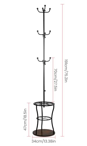 WeGXY Coat Rack Freestanding, Coat Tree,Coat Rack Stand with Umbrella Holder,Coat Hanger Stand with 12 Hooks for Clothes Bag Hats,Used in Bedroom Office Living Room Entryway - Thumbnail 2