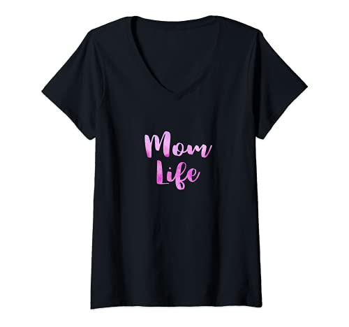 Mujer Mom Life Magenta acuarela tipografía regalo para mamá Camiseta Cuello V