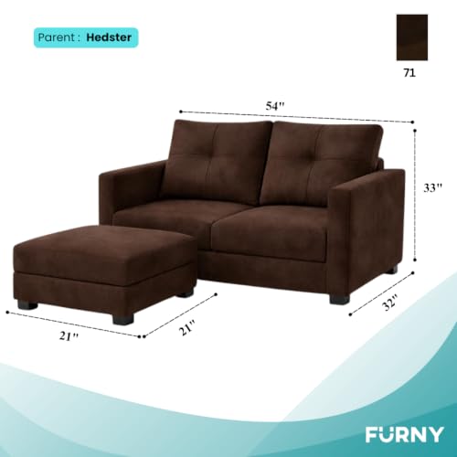 Image of FURNY Heritage 2 Seater Fabric Sofa Set with 1 Ottoman (Dark Brown) with Velvet Finish | Durable Comfort | Ideal for Living Room.