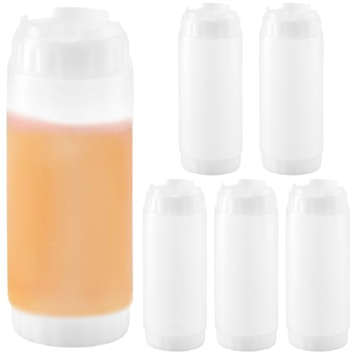Seunmuk 6 Pack 20 Oz Refillable Squeeze Bottles, Inverted Tip Large Sour Cream Squeeze Bottle, Plastic Cream Valve Dispenser For Restaurants, Ktv, Various Parties, White