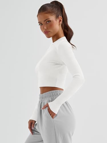 Foto de Trendy Queen Camisetas cortas de manga larga para mujer, básicas, acanaladas, ajustadas, informales, de otoño, a la moda, Y2K, ropa para adolescentes y niñas (imagen 6)