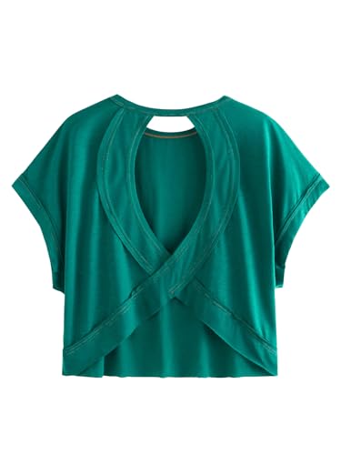 Image of SOLY HUX Women Open Back Tops Workout Backless Tee Casual Athletic Shirts Short Sleeve Oversized Gym T Shirt
