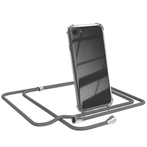 EAZY CASE Handykette kompatibel mit iPhone SE (2022/2020) / iPhone 8/7 Handyhülle mit Umhängeband, Handykordel mit Schutzhülle, Silikonhülle, Hülle mit Band, Stylische Kette für Smartphones, Anthrazit