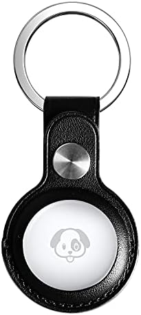 Leather Case For AirTag Key Finder , Layer Skin Cover Portable Protector Case with key ring Full Protective Leather Accessories For Airtag-Black