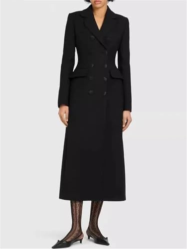 Women Long Blazer Notched Collar Long Sleeves Double Breasted Slim High Waist Suit Jackets2