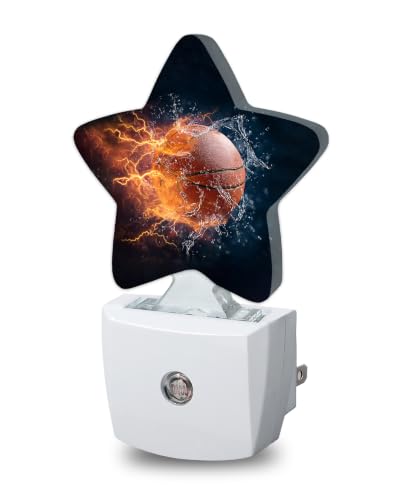 Image of Star Night Light Plug in, Basketball Dusk to Dawn Sensor Night Light, Soft Glow Lamp for Kids Bedroom Nursery Hallway Bathroom, Energy Saving Compact Design