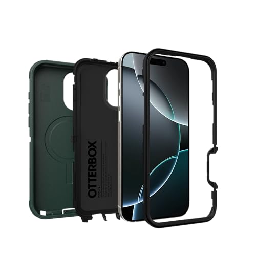 Image of OtterBox iPhone 16 Pro Max (Only) Defender Series MagSafe Case - Cinder Cashew (Green & Black) - Built-in Magnets - Screenless - Rugged & Durable - with Port Protection