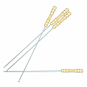 Pure Source India Stainless Steel Barbeque Skewers BBQ Skewers Set with Wooden Handle, 3 mm Thick Round (12 Inch, 4 pcs Stick)