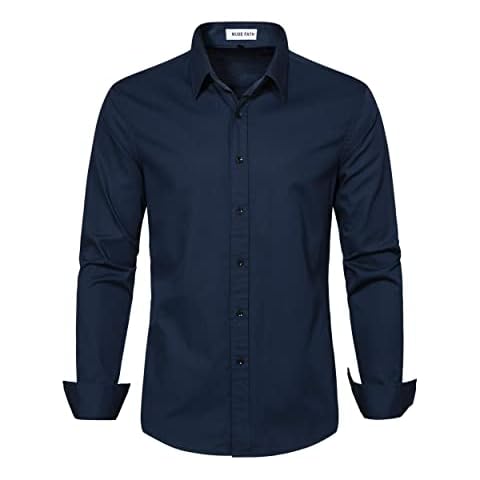 MUSE FATH Men's Designer Dress Shirt - Casual Navy Blue Long Sleeve Button Up Wedding - L Cover