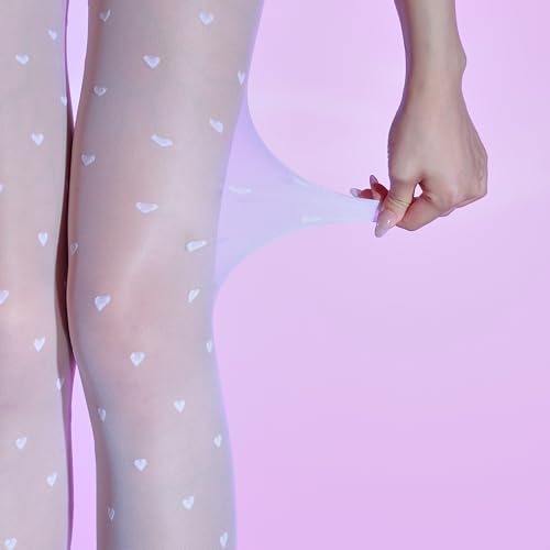 Image of Verdancy Women's 15D Sheer Pantyhose Polka Dots Hearts Patterned Ultra Stretchable Footed Tights Plus Size Stockings
