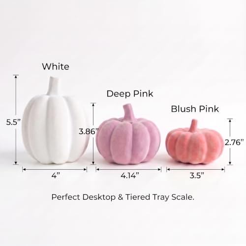 Pink and White Pumpkins Decor, 3Pcs Flocked Velvet Pumpkins Fall Decoration - image 2