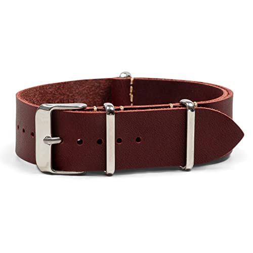 Benchmark Basics Leather Watch Band - Crazy Horse Oiled Leather One-Piece Watch Straps for Men & Women - 20mm, Oxblood