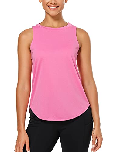 Fulbelle Open Back Shirts for Women, Girl\'s Athletic Gymnastic Outdoors Active Yoga Hiking Biking Comfy Tank Tops with Open Back Design Pink Medium