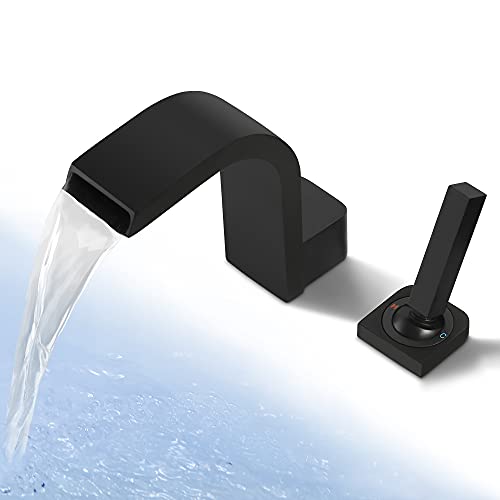 Dr Faucet Waterfall Bathroom Faucet Deck Mount Bathtub Faucet 2 Hole Single Handle Widespread Bathroom Sink Faucet Waterfall Vanity Sink Faucet Basin Mixer Faucet, Matte Black