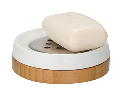 Wenko 17677100 Soap dish Bamboo, Ceramic, 11.5 x 3.8 x 11.5 cm, White, White/Brown, 12.1 x 3.7 cm - Image 2