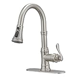 Homevacious Touchless Kitchen Faucet with Pull Down Sprayer Single Handle One Hole Brass Pull Down Sprayer Kitchen Sink Faucet Brushed Nickel Swan 360 Degree Swivel Sink Faucet with Deck Plate