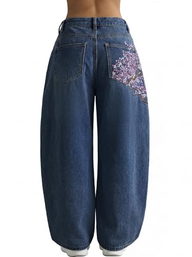 Image of EMMIOL Women Hip Hop 90s Vintage Baggy Jeans Denim Pants Mid Waist Jeans