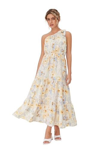 Image of CIDER Women's Maxi Floral Dresses One Shoulder Tie Long Dresses Trendy Flowy Summer Outfits