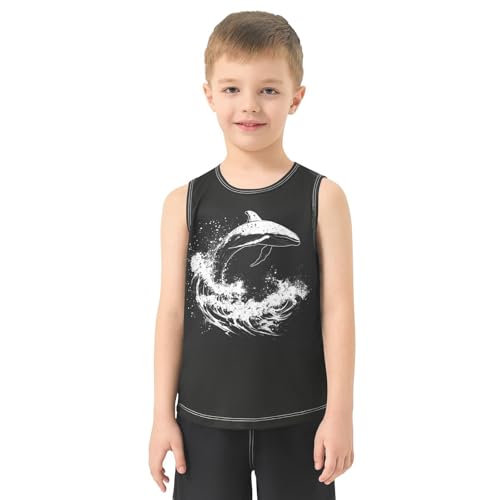 Boys Tank Top Shirts Black White Whale Sleeveless T-Shirts Crew Neck for Kids Clothing Children2