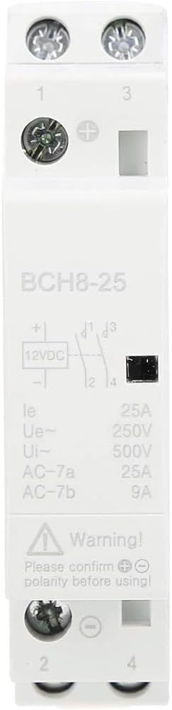 2 Pezzi Relè DC, BCH8-25 2NO 50/60HZ 25A Relè per Casa 12V/24V Tensione Bobina, Montaggio su Guida DIN, per Sistema di Controllo Intelligente di Circuito di Alimentazione (DC 12V)