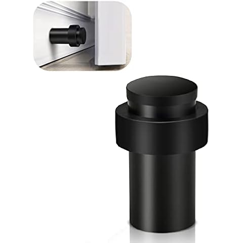 Door Stops, Heavy Duty Stainless Steel Door Stop Floor Wall Mounted Black Floor Door Stopper Wall Protector with Sound Dampening Rubber Bumper Tall Modern Door Stoppers for Skirtings, 1 Pack Cover