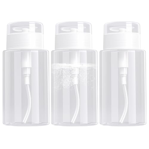 ANGNYA Bomba Dispensadora Botella 200 ML, 3 Packs Bomba Dispensadores Removedor con Tapa, Botella Bomba para Líquido Quitaesmalte Alcohol Desmaquillante