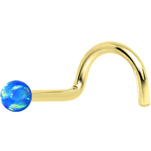 Body Candy 14k Solid Gold Nose Ring Stud with 2mm Blue Synthetic Opal - Handcrafted by Master Jeweler in USA – Real Yellow Gold 20G Left Nostril Nose Piercing Jewelry for Women Men