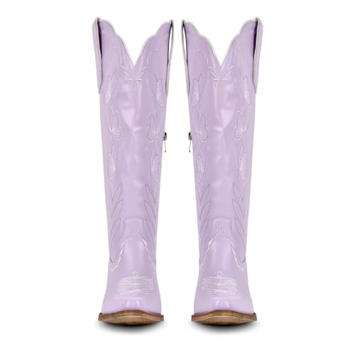 sexytag Butterfly Cowboy Boots for Women Embroidered Floral Cute Cowgirl Western Knee High Boots3