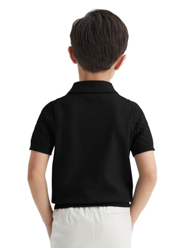 Image of Haloumoning Boys Cable Knit Polo Shirt Sweater Kids Short Sleeve Fashion Pullover T-Shirts Clothes 5-14 Years