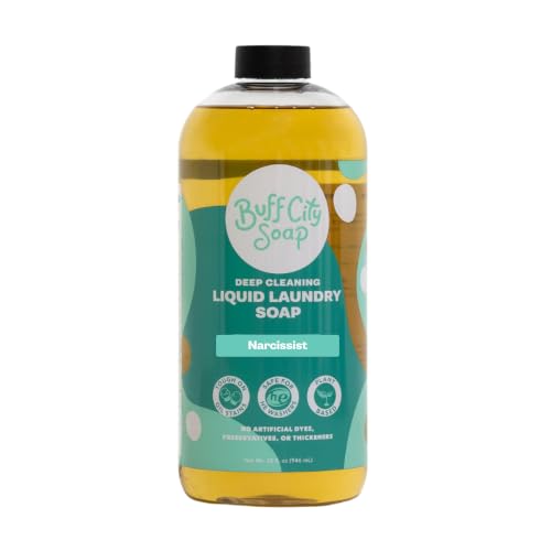 Buff City Soap - Liquid Laundry Soap Made With Simple Ingredients & No Harsh Chemicals - Cleans Tough Stains & Lifts Dirt - Sandalwood & Raspberry Scented Laundry Detergent - Narcissist