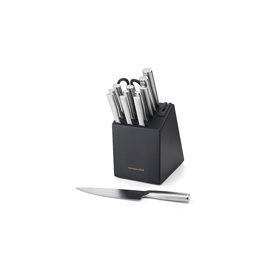 KitchenAid Gourmet Forged Stainless Steel Knife Block Set with Built-in Knife Sharpener